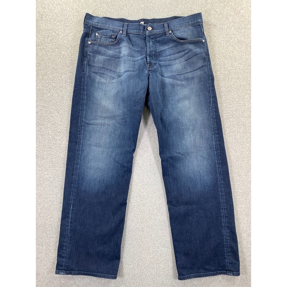 7 For All Mankind Men's 36 (Fits 38x32) Blue Straight Relaxed Fit Dark Wash